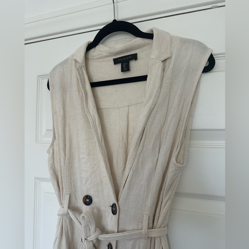 Tahari Linen Blend Belted Trench Midi Dress Size Large - Picture 3 of 6